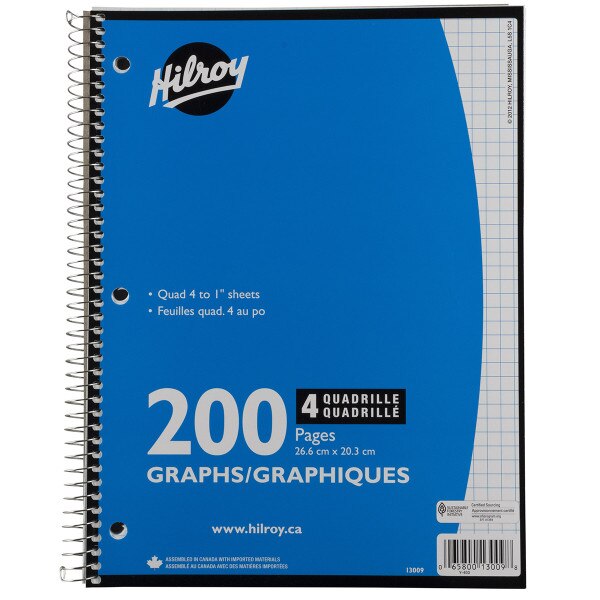 Hilroy Quad Ruled Graph Paper Coil Notebook (200 Page) | University of ...